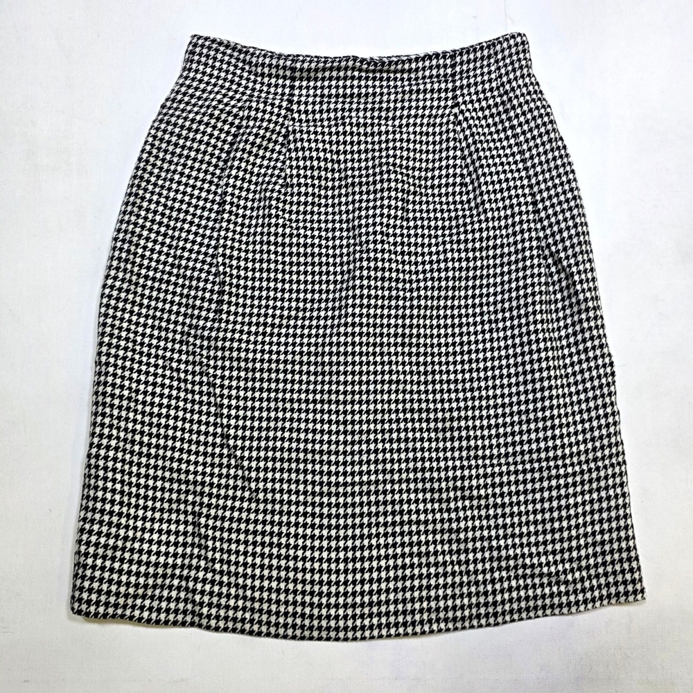 Michelle Stuart Pencil Skirt Womens 8 Black White Houndstooth Wool Blend Lined